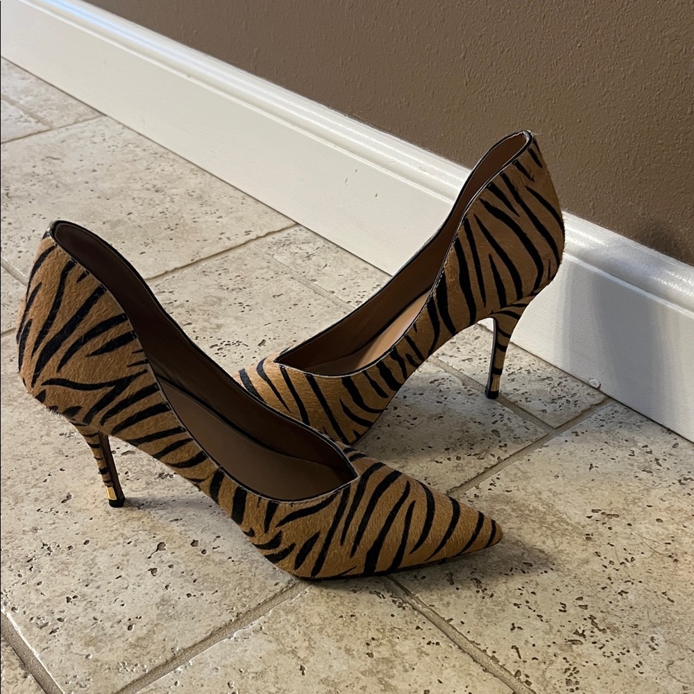 Paolo Zebra Print Heels in Black and Tan
